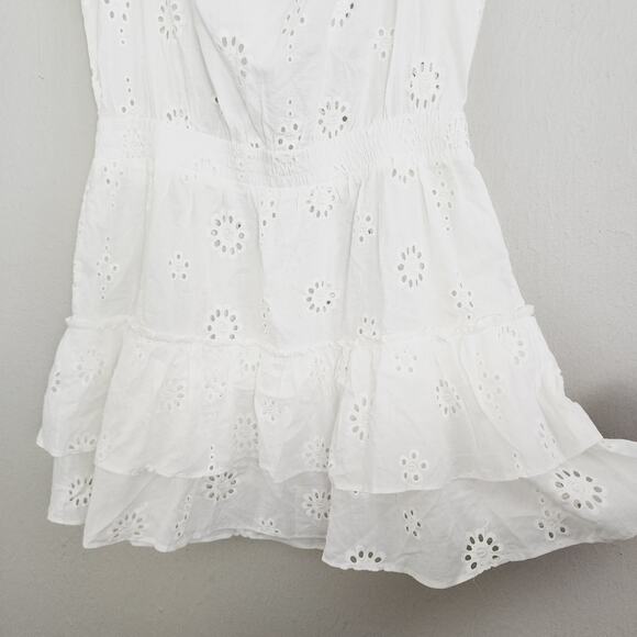 Aqua Ivory White Eyelet Off Shoulder Tiered Mini Dress Swim Cover Up XL NWT - Picture 7 of 9